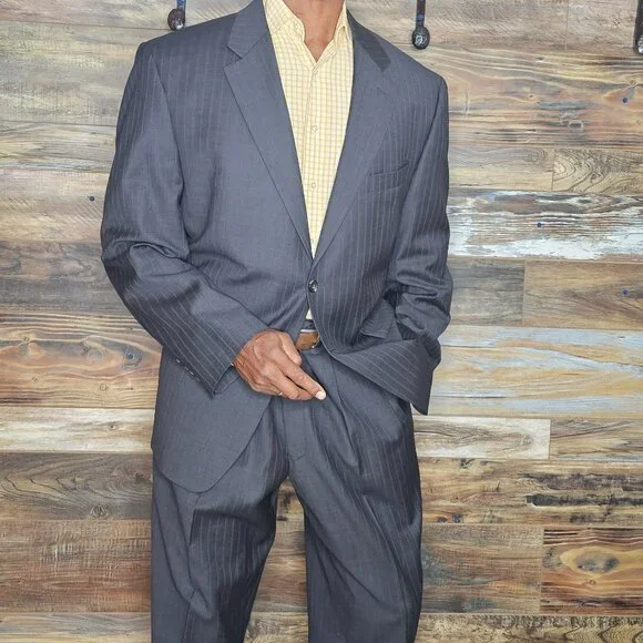 Ralph Lauren 100% Wool Gray Striped Made in Canada Suit 46R X 38W - Picture 9 of 13